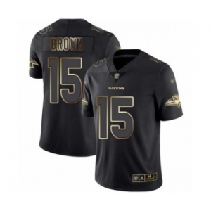 Men's Baltimore Ravens #15 Marquise Brown Black Gold Vapor Untouchable Limited Player Football Jersey