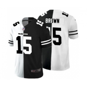 Men's Baltimore Ravens #15 Marquise Brown Black V White Peace Split Vapor Untouchable Limited Football Jersey