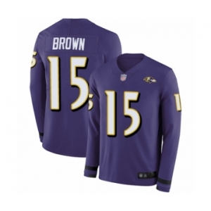 Men's Baltimore Ravens #15 Marquise Brown Limited Purple Therma Long Sleeve Football Jersey