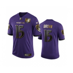 Men's Baltimore Ravens #15 Marquise Brown Purple Team 25th Season Golden Limited Football Jersey