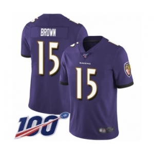 Men's Baltimore Ravens #15 Marquise Brown Purple Team Color Vapor Untouchable Limited Player 100th Season Football Jersey