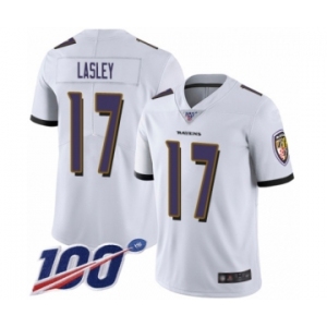 Men's Baltimore Ravens #17 Jordan Lasley White Vapor Untouchable Limited Player 100th Season Football Jersey