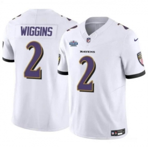 Men's Baltimore Ravens #2 Nate Wiggins White 2024 With Dradt Patch F.U.S.E Vapor Limited Football Jersey