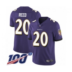 Men's Baltimore Ravens #20 Ed Reed Purple Team Color Vapor Untouchable Limited Player 100th Season Football Jersey