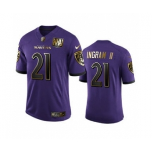 Men's Baltimore Ravens #21 Mark Ingram II Purple Team 25th Season Golden Limited Football Jersey