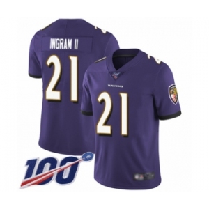 Men's Baltimore Ravens #21 Mark Ingram II Purple Team Color Vapor Untouchable Limited Player 100th Season Football Jersey