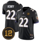 Men's Baltimore Ravens #22 Derrick Henry Black 2025 F.U.S.E Jacoby Jones Patch Vapor Limited Football Jersey