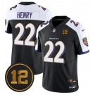 Men's Baltimore Ravens #22 Derrick Henry Black Alternate 2025 F.U.S.E Jacoby Jones Patch Vapor Limited Football Jersey