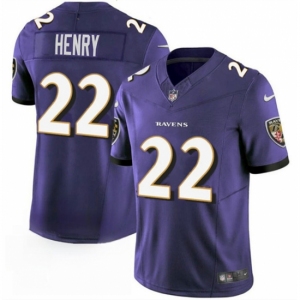 Men's Baltimore Ravens #22 Derrick Henry Purple 2023 F.U.S.E. Vapor Limited Football Stitched Jersey