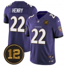 Men's Baltimore Ravens #22 Derrick Henry Purple 2025 F.U.S.E Jacoby Jones Patch Vapor Limited Football Jersey
