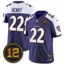 Men's Baltimore Ravens #22 Derrick Henry Purple Alternate 2025 F.U.S.E Jacoby Jones Patch Vapor Limited Football Jersey