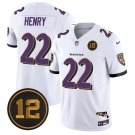 Men's Baltimore Ravens #22 Derrick Henry White 2025 F.U.S.E Jacoby Jones Patch Vapor Limited Football Jersey