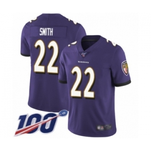 Men's Baltimore Ravens #22 Jimmy Smith Purple Team Color Vapor Untouchable Limited Player 100th Season Football Jersey