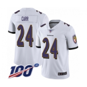 Men's Baltimore Ravens #24 Brandon Carr White Vapor Untouchable Limited Player 100th Season Football Jersey