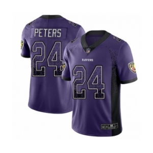 Men's Baltimore Ravens #24 Marcus Peters Limited Purple Rush Drift Fashion Football Jersey