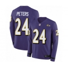 Men's Baltimore Ravens #24 Marcus Peters Limited Purple Therma Long Sleeve Football Jersey