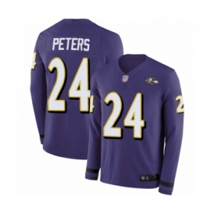 Men's Baltimore Ravens #24 Marcus Peters Limited Purple Therma Long Sleeve Football Jersey