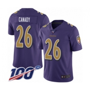 Men's Baltimore Ravens #26 Maurice Canady Limited Purple Rush Vapor Untouchable 100th Season Football Jersey