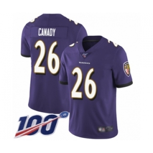 Men's Baltimore Ravens #26 Maurice Canady Purple Team Color Vapor Untouchable Limited Player 100th Season Football Jersey