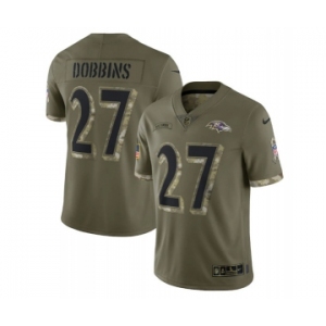 Men's Baltimore Ravens #27 J.K. Dobbins 2022 Olive Salute To Service Limited Stitched Jersey