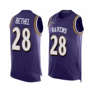 Men's Baltimore Ravens #28 Justin Bethe Limited Purple Player Name & Number Tank Top Football Jersey