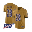 Men's Baltimore Ravens #28 Justin Bethel Limited Gold Inverted Legend 100th Season Football Jersey