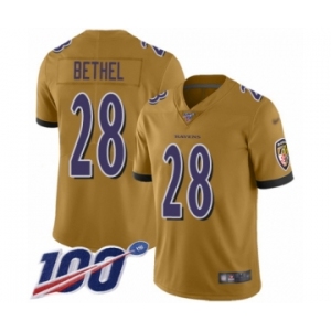 Men's Baltimore Ravens #28 Justin Bethel Limited Gold Inverted Legend 100th Season Football Jersey