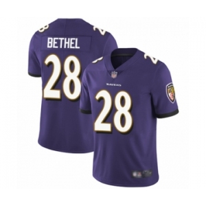 Men's Baltimore Ravens #28 Justin Bethel Purple Team Color Vapor Untouchable Limited Player Football Jersey