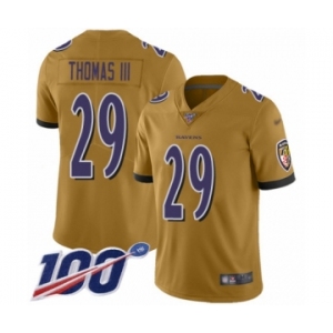 Men's Baltimore Ravens #29 Earl Thomas III Limited Gold Inverted Legend 100th Season Football Jersey