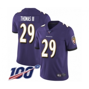 Men's Baltimore Ravens #29 Earl Thomas III Purple Team Color Vapor Untouchable Limited Player 100th Season Football Jersey