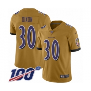 Men's Baltimore Ravens #30 Kenneth Dixon Limited Gold Inverted Legend 100th Season Football Jersey