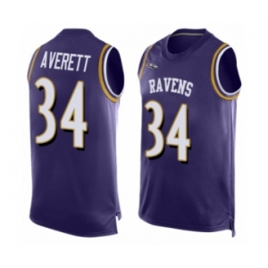 Men's Baltimore Ravens #34 Anthony Averett Limited Purple Player Name & Number Tank Top Football Jersey