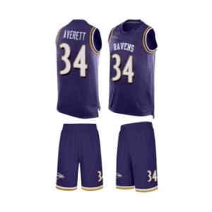 Men's Baltimore Ravens #34 Anthony Averett Limited Purple Tank Top Suit Football Jersey