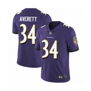 Men's Baltimore Ravens #34 Anthony Averett Purple Team Color Vapor Untouchable Limited Player Football Jersey