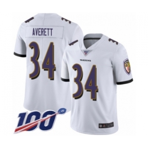 Men's Baltimore Ravens #34 Anthony Averett White Vapor Untouchable Limited Player 100th Season Football Jersey