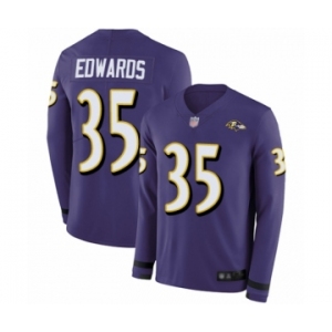 Men's Baltimore Ravens #35 Gus Edwards Limited Purple Therma Long Sleeve Football Jersey