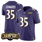 Men's Baltimore Ravens #35 Gus Edwards Purple 2023 F.U.S.E. AFC North Champions Vapor Limited Football Stitched Jersey