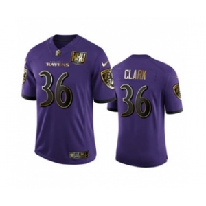 Men's Baltimore Ravens #36 Chuck Clark Purple Team 25th Season Golden Limited Football Jersey