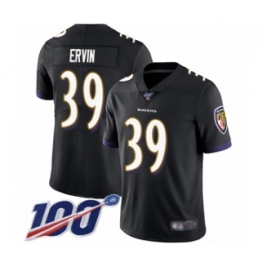 Men's Baltimore Ravens #39 Tyler Ervin Black Alternate Vapor Untouchable Limited Player 100th Season Football Jersey