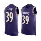 Men's Baltimore Ravens #39 Tyler Ervin Elite Purple Player Name & Number Tank Top Football Jersey