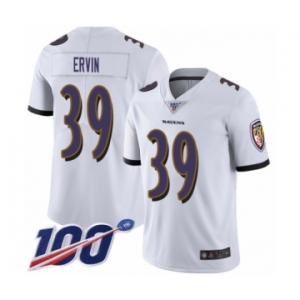 Men's Baltimore Ravens #39 Tyler Ervin White Vapor Untouchable Limited Player 100th Season Football Jersey