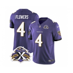 Men's Baltimore Ravens #4 Zay Flowers Purple 2023 F.U.S.E With Patch Throwback Vapor Limited Stitched Jersey