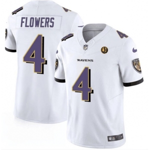 Men's Baltimore Ravens #4 Zay Flowers White 2023 F.U.S.E. With John Madden Patch Vapor Limited Football Stitched Jersey