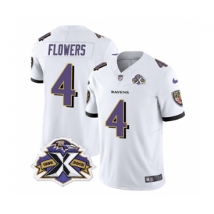 Men's Baltimore Ravens #4 Zay Flowers White 2023 F.U.S.E With Patch Throwback Vapor Limited Stitched Jersey