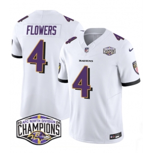 Men's Baltimore Ravens #4 Zay Flowers White F.U.S.E 2024 AFC North Division Champions Vapor Limited Football Jersey