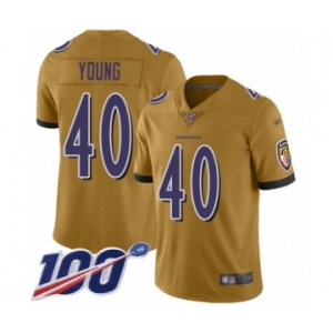 Men's Baltimore Ravens #40 Kenny Young Limited Gold Inverted Legend 100th Season Football Jersey