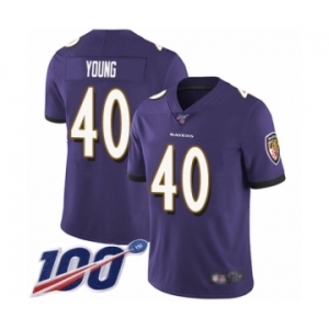 Men's Baltimore Ravens #40 Kenny Young Purple Team Color Vapor Untouchable Limited Player 100th Season Football Jersey