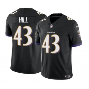 Men's Baltimore Ravens #43 Justice Hill Black 2023 F.U.S.E. Vapor Limited Football Stitched Jersey