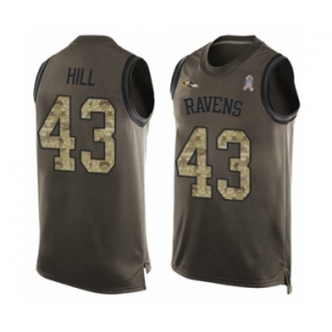 Men's Baltimore Ravens #43 Justice Hill Limited Green Salute to Service Tank Top Football Jersey