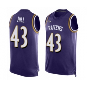 Men's Baltimore Ravens #43 Justice Hill Limited Purple Player Name & Number Tank Top Football Jersey